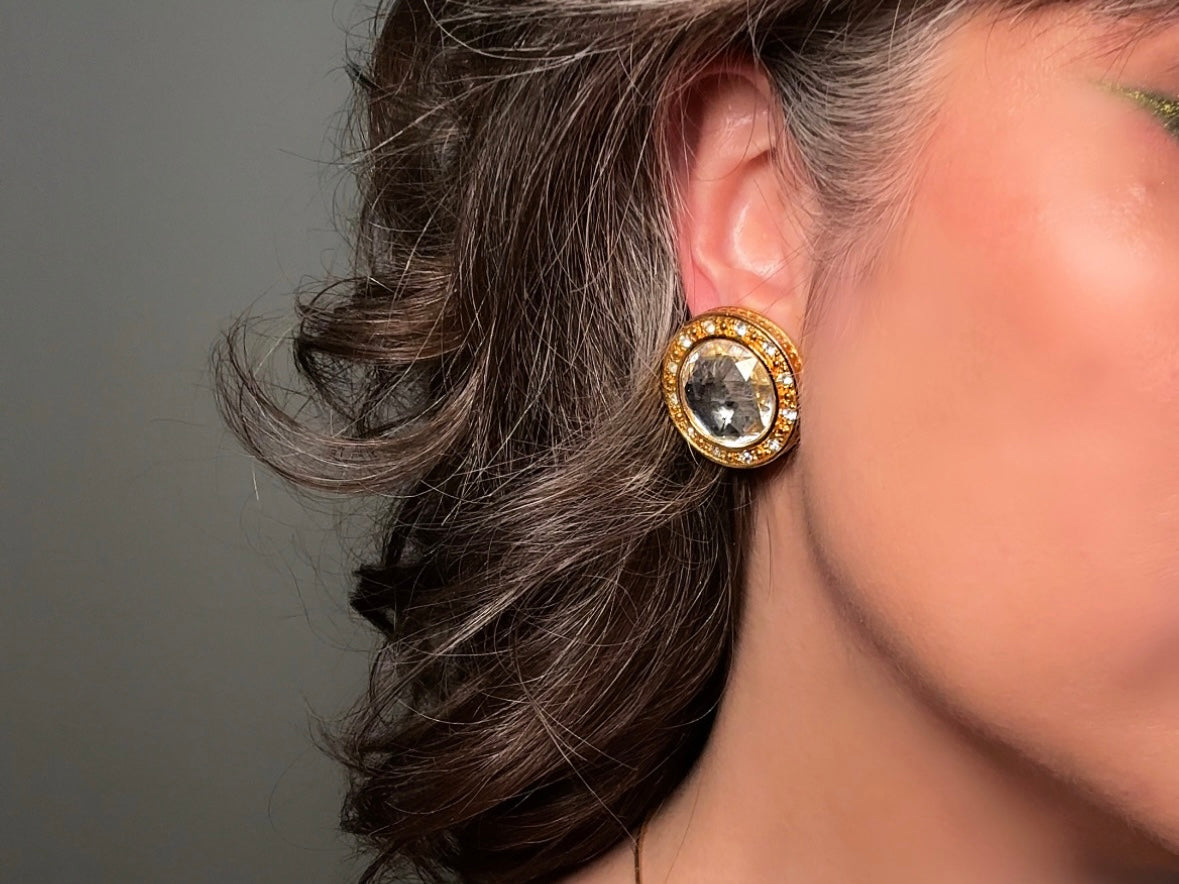 Oversized Vintage Rhinestone Earrings, 1980s Liz Claiborne LCI modelled