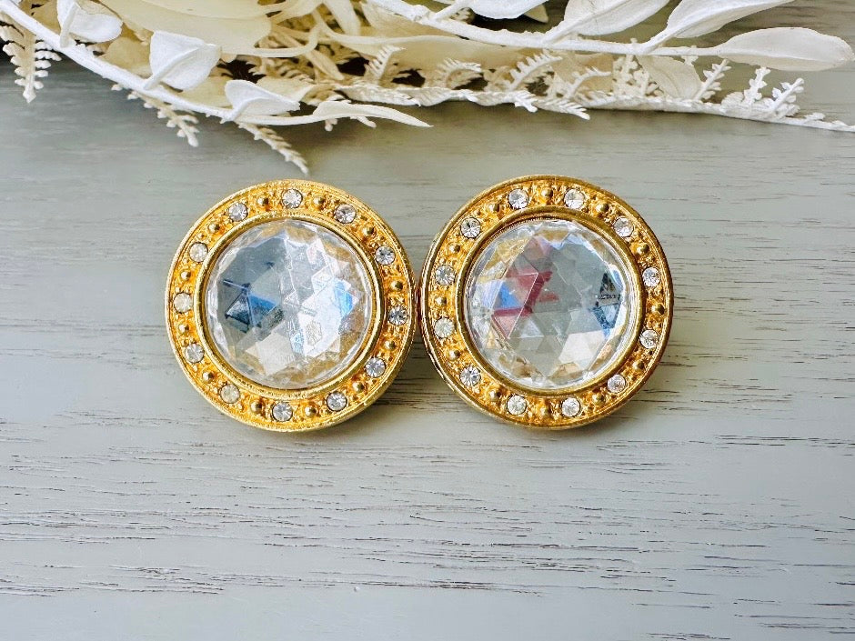 Oversized Vintage Rhinestone Earrings, 1980s Liz Claiborne LCI close up