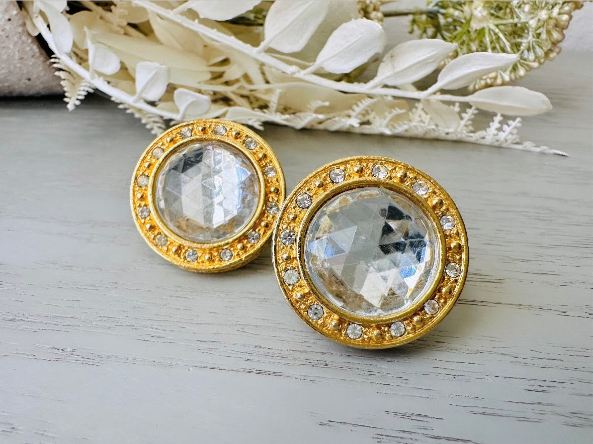 Oversized Vintage Rhinestone Earrings, 1980s Liz Claiborne LCI front view product