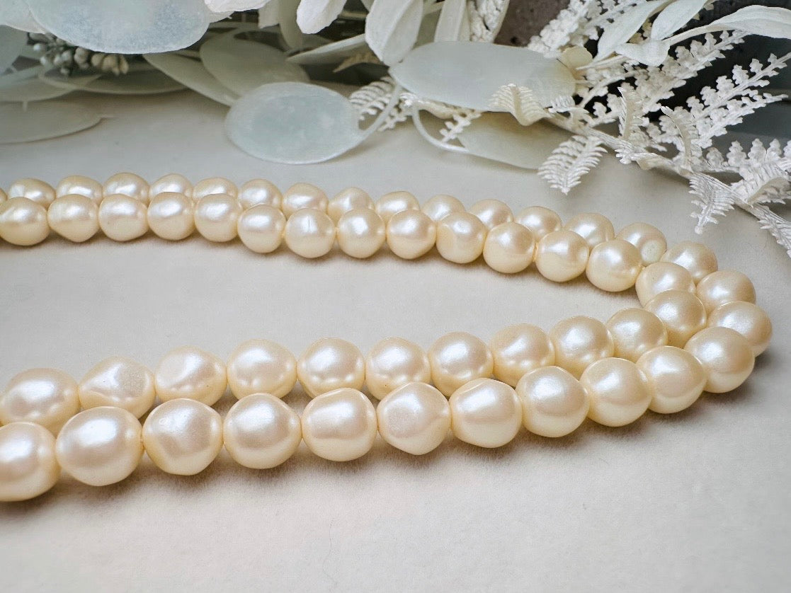 Pearl Butterfly Choker Necklace, Vintage Kenneth Jay Lane Victorian Double Stranded Cream Pearl Necklace with Enameled Blush Butterfly Focal