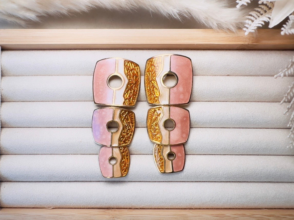 Pink and Gold Berebi Earrings, 1980s Funky Dramatic Vintage Designer Earrings, Pierced Enamel Statement Earrings, Cut Out Dangle Earrings