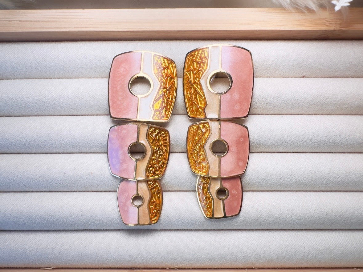 Pink and Gold Berebi Earrings, 1980s Funky Dramatic Vintage Designer Earrings, Pierced Enamel Statement Earrings, Cut Out Dangle Earrings