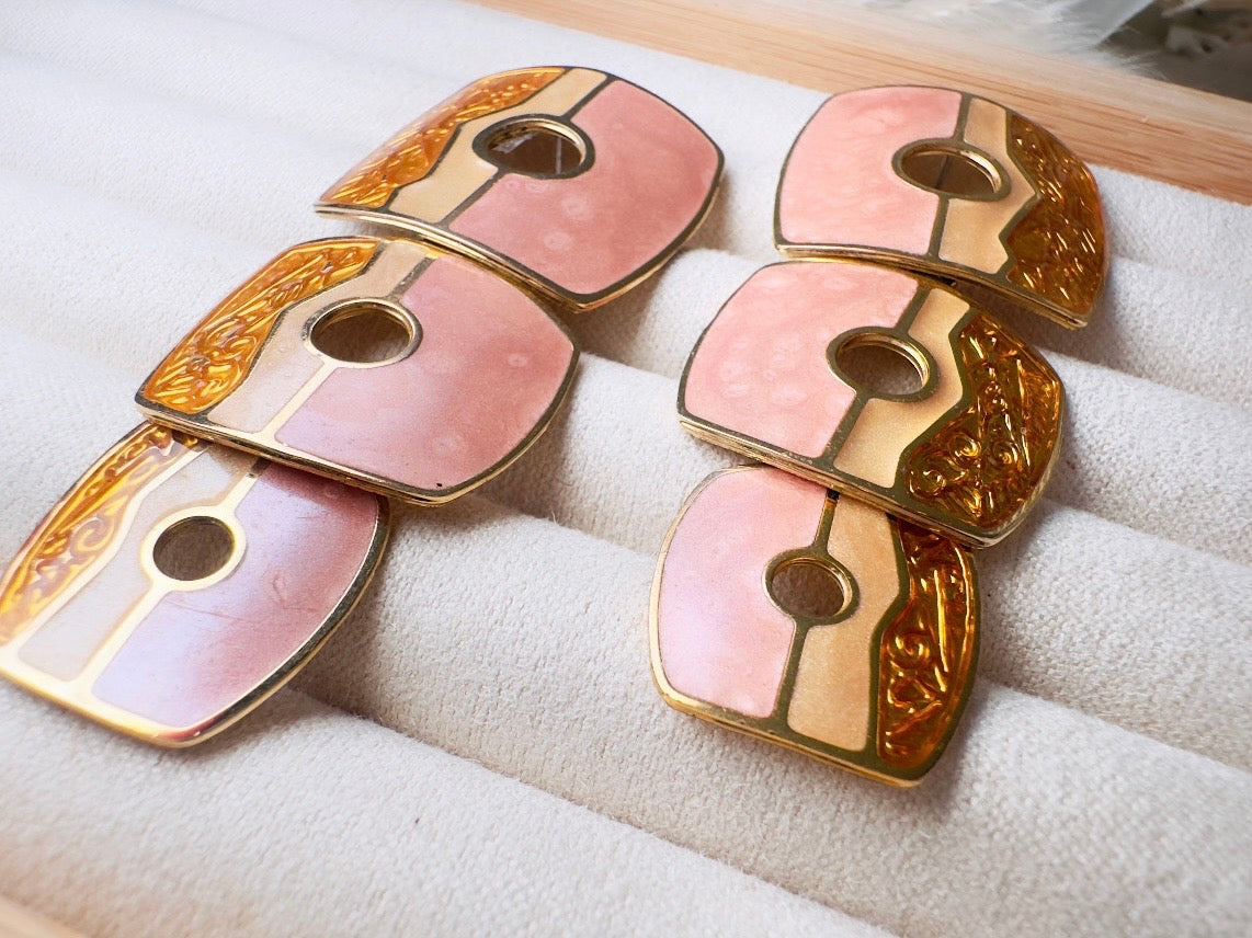 Pink and Gold Berebi Earrings, 1980s Funky Dramatic Vintage Designer Earrings, Pierced Enamel Statement Earrings, Cut Out Dangle Earrings