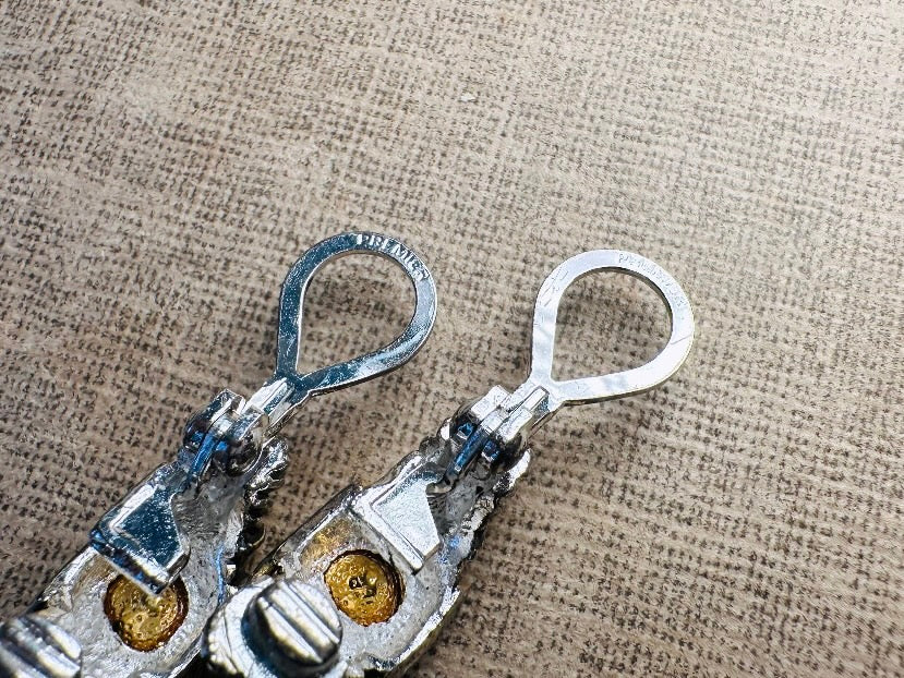 Premier Designs Twisted Rope Etruscan Earrings, Vintage Rhinestone Mixed Metal Half Hoop Silver and Gold 1980s Huggie Clip On Earrings