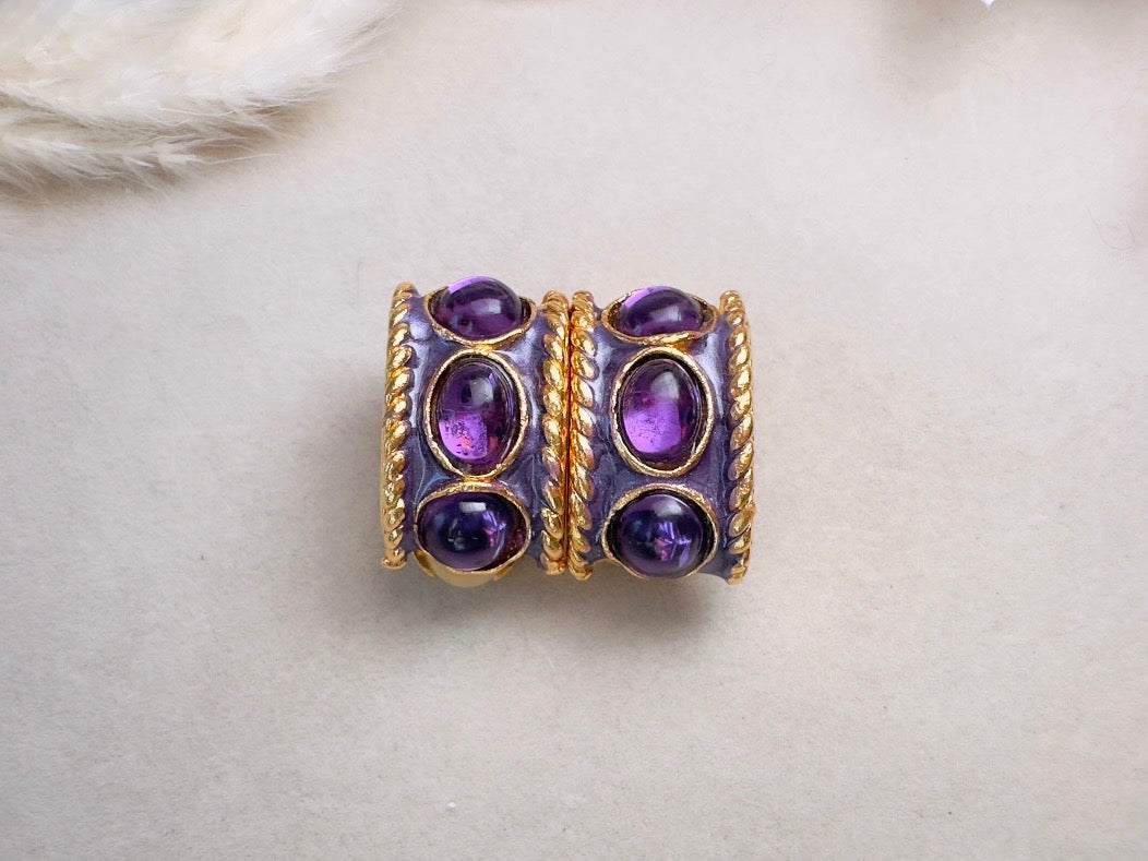 Purple Gripoix Earrings, Vintage Jelly Belly Cabochon Earrings