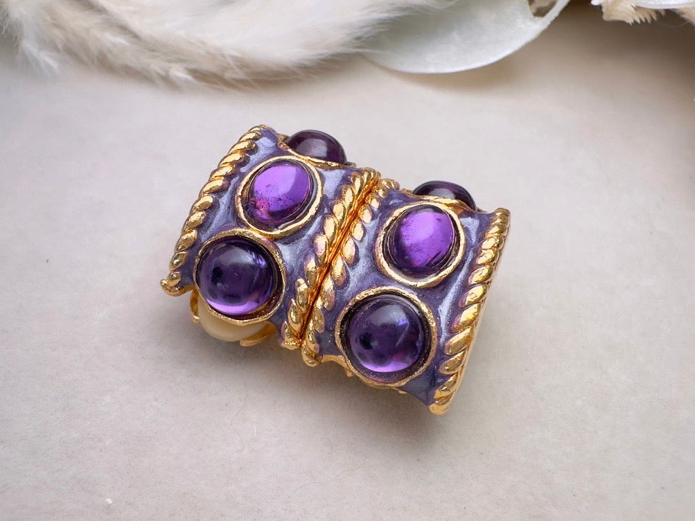 Purple Gripoix Earrings, Vintage Jelly Belly Cabochon Earrings