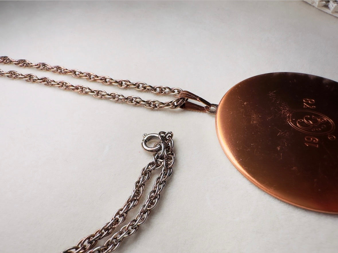 Red Holiday Necklace, Vintage Coppercraft Guild 1978 Christmas Partridge in a Pear Tree Copper Cut Out Medallion Pendant Necklace