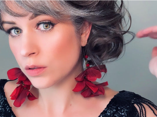 Red Hydrangea Earrings, Handmade Whimsical Fabric Flower Earrings, Unique Christmas Red Earrings, Dramatic Oversized Red Faerie Earrings