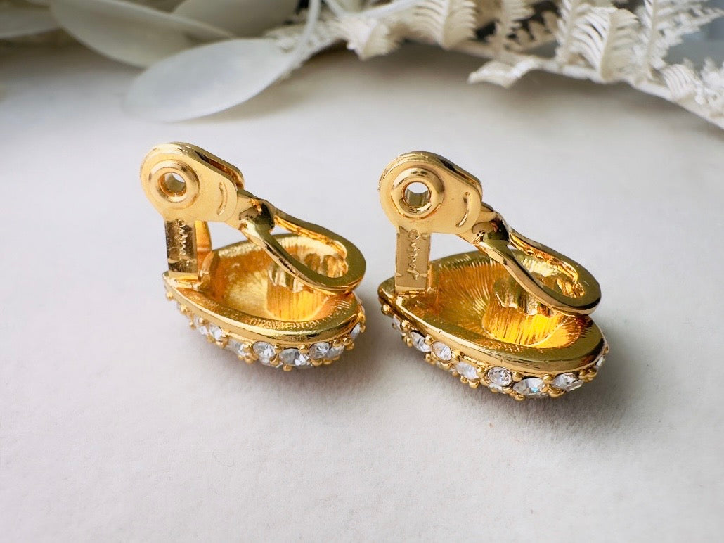Rhinestone Heart Earrings, Sparkling Monet Vintage Crystal Clip On Earrings
