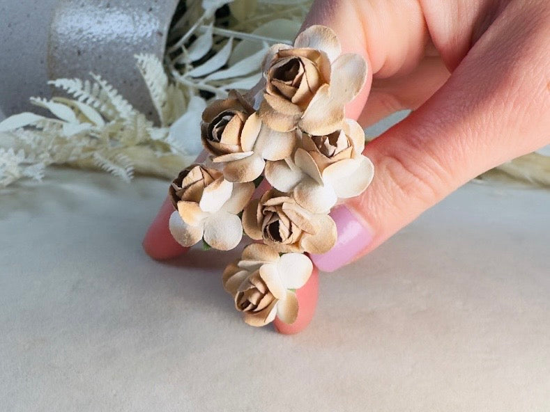 Rose Hair Pins in Latte Brown, Handmade Paper Flower Bobby Pins in Cream and Champagne 0