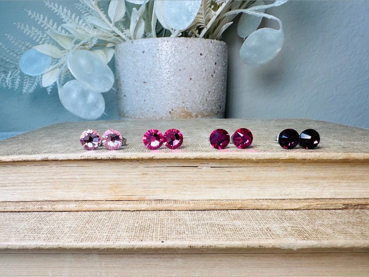 Rose Pink Swarovski Earring,  Handmade with Hypoallergenic Surgical Steel