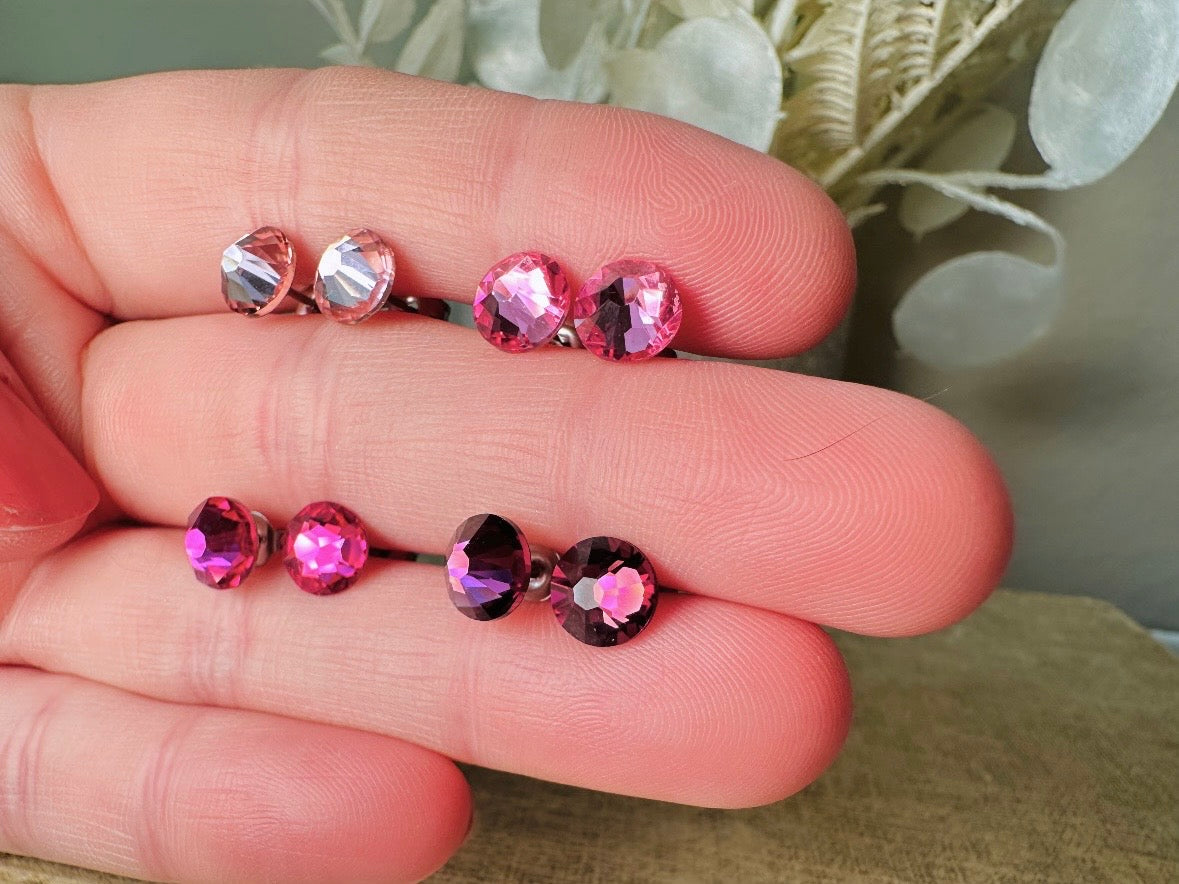 Rose Pink Swarovski Earring,  Handmade with Hypoallergenic Surgical Steel