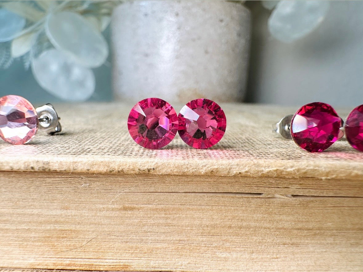 Rose Pink Swarovski Earring, Small Crystal Earrings, Simple Post Earring Handmade with Hypoallergenic Surgical Steel,