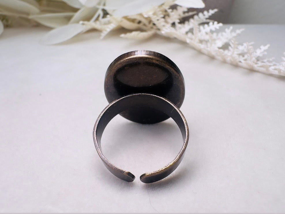 Sagittarius Zodiac Ring, Vintage Black Glass Adjustable Antique Bronze Astrology Ring