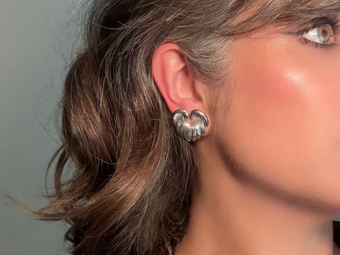 Silver Heart Earrings, Unique Vintage Wing Earrings in Heart Shape, Antique Silver Clip On Statement Earrings