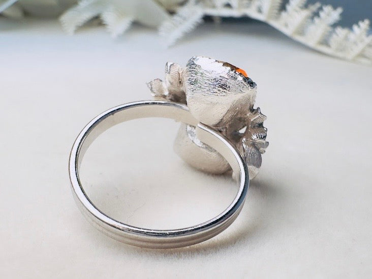 Silver Heart Ring, 70s Vintage Cocktail Ring with Golden Citrine Crystals, November Birthstone Jewelry