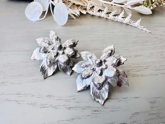 Silver Maple Leaf Earrings, 1950s Vintage Oversized Silver Earrings