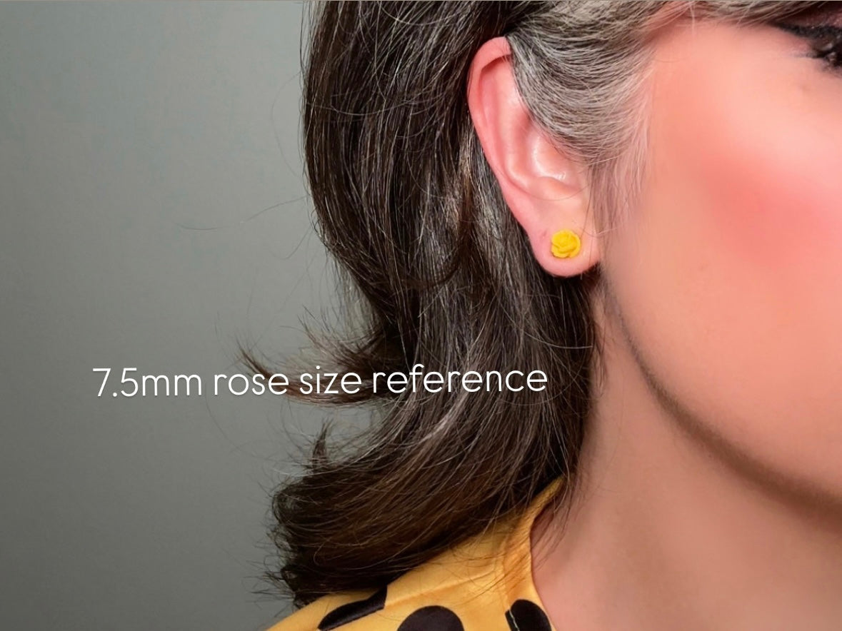 This handmade rose stud earring gift set features small resin rose earrings in a bright summery color pallet. Dreamy teal blue, sunny yellow, juicy melon and bright red; a pair suitable for every summer outfit. These dainty floral earrings are handmade with hypoallergenic surgical steel posts and butterfly backs- perfect for everyday wear and sensitive ears. Earrings will arrive beautifully packaged and ready for gift giving.

Dimensions: 7.5mm in diameter
