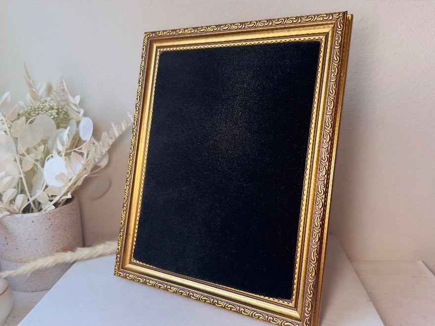 Velvet Jewelry Display Frame, Black and Gold Large Handmade Victorian Style Mood Pinboard