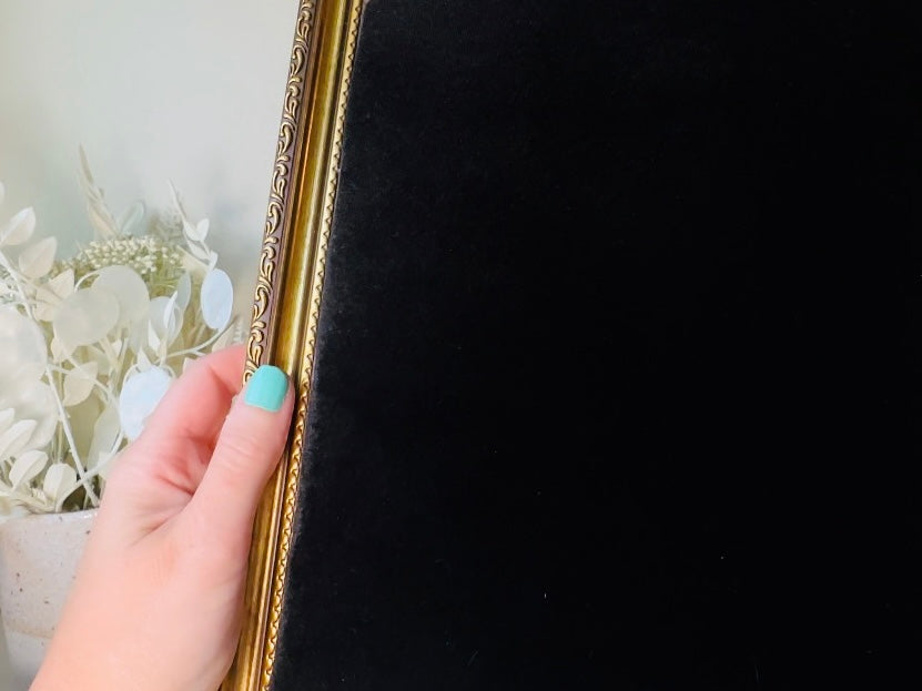 Velvet Jewelry Display Frame, Black and Gold Large Handmade Victorian Style Mood Pinboard