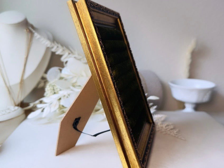 Velvet Jewelry Display Frame, Handmade Victorian Style Olive Green Ring Holder