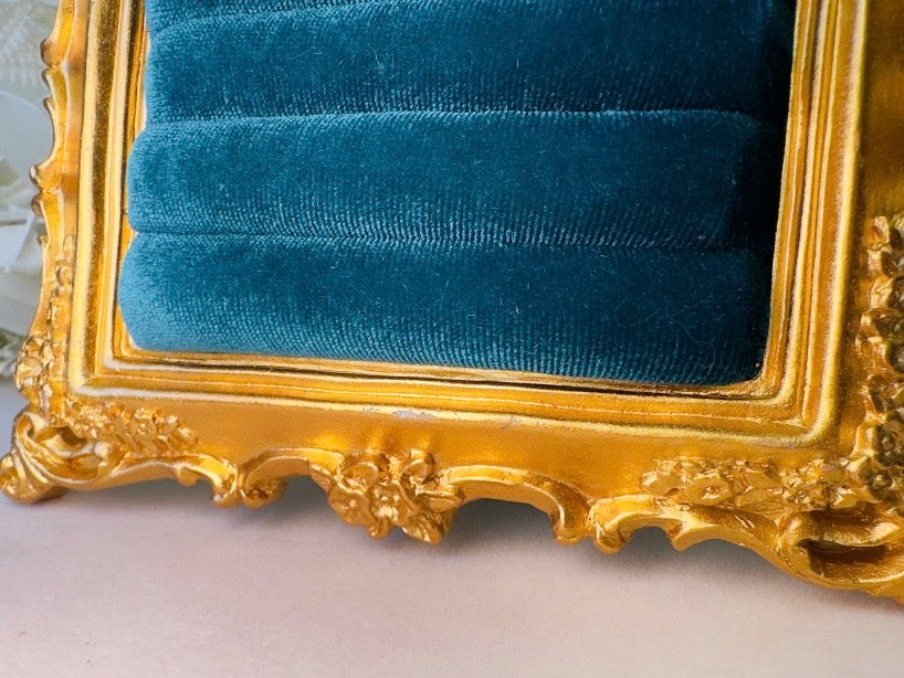 Velvet Jewelry Display Frame, Handmade Victorian Style Peacock Blue Ring Holder