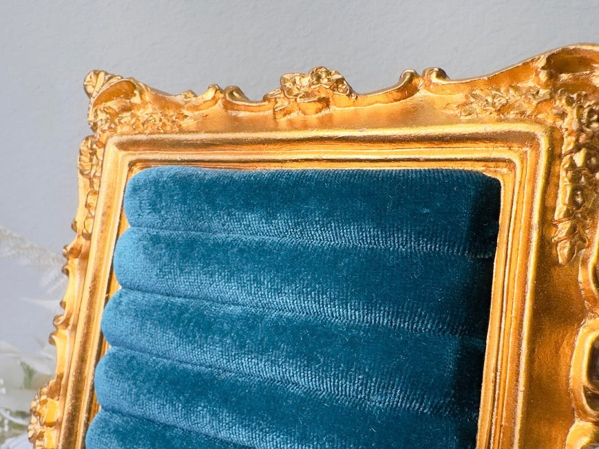 Velvet Jewelry Display Frame, Handmade Victorian Style Peacock Blue Ring Holder