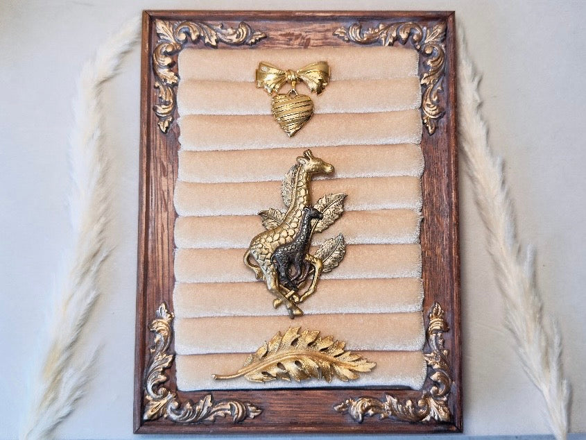 Velvet Jewelry Display Frame, Handmade Vintage Western Wooden Ring Holder with Hand Painted Accents