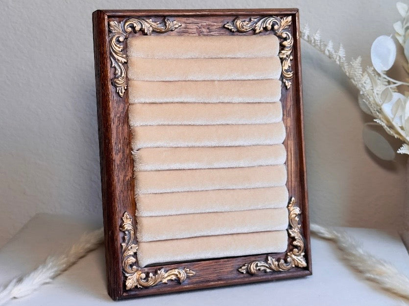 Velvet Jewelry Display Frame, Handmade Vintage Western Wooden Ring Holder with Hand Painted Accents