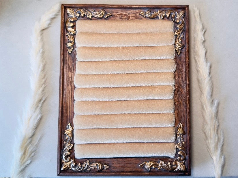 Velvet Jewelry Display Frame, Handmade Vintage Western Wooden Ring Holder with Hand Painted Accents