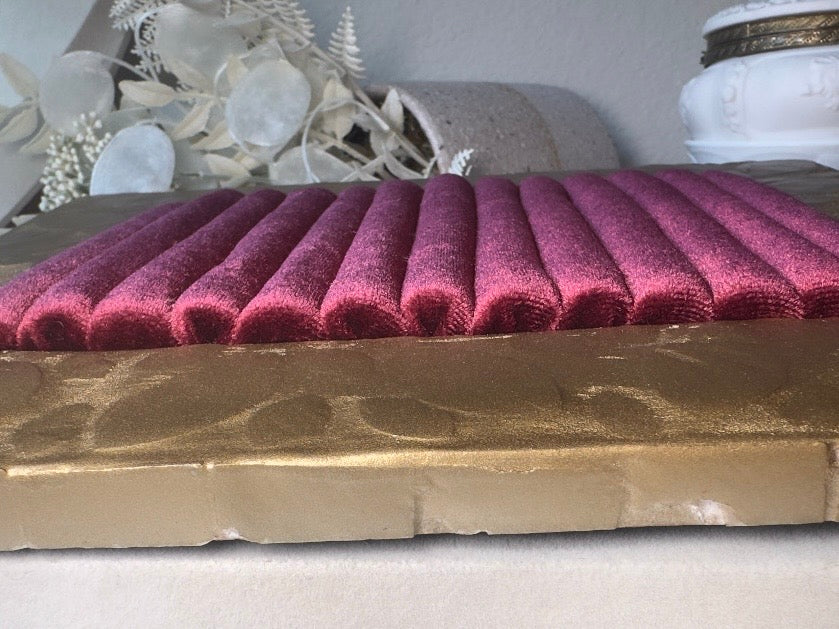 Velvet Jewelry Organizer, Handmade Framed Earring Display, OOAK Victorian Style Wine Red Ring Holder