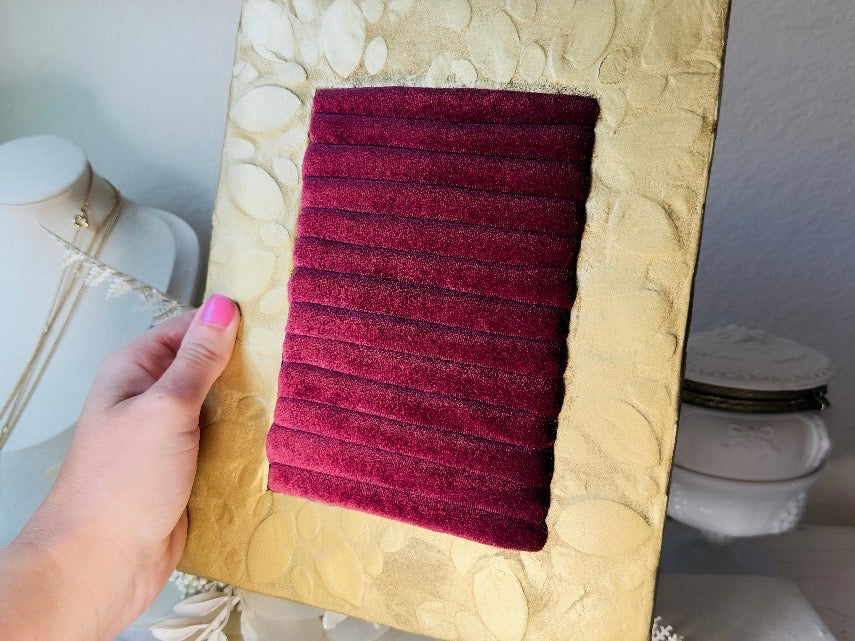 Velvet Jewelry Organizer, Handmade Framed Earring Display, OOAK Victorian Style Wine Red Ring Holder