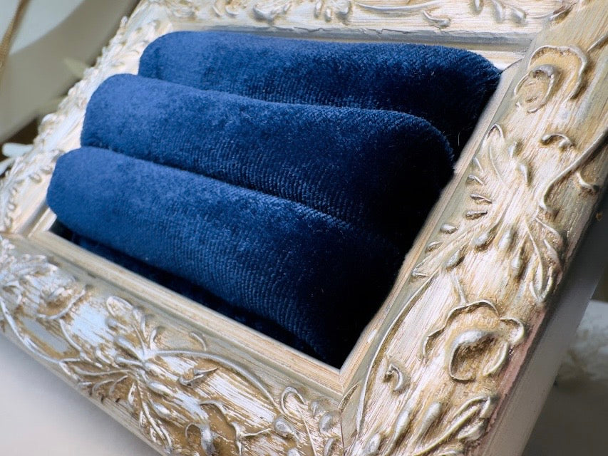 Velvet Ring Holder, Handmade Victorian Style Silver and Midnight Blue Ring Display