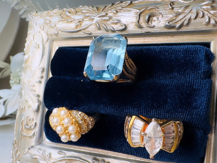 Velvet Ring Holder, Handmade Victorian Style Silver and Midnight Blue Ring Display