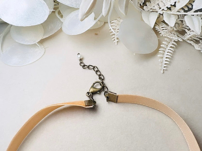 Victorian Choker with Autumn Rose Vintage Cameo and Golden Velvet Ribbon