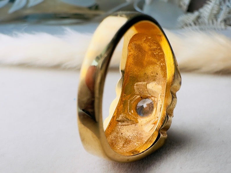 Vintage 14kt Gold Signet Ring, Cubic Zirconia, Chunky Menswear Style (US Size 9.5)