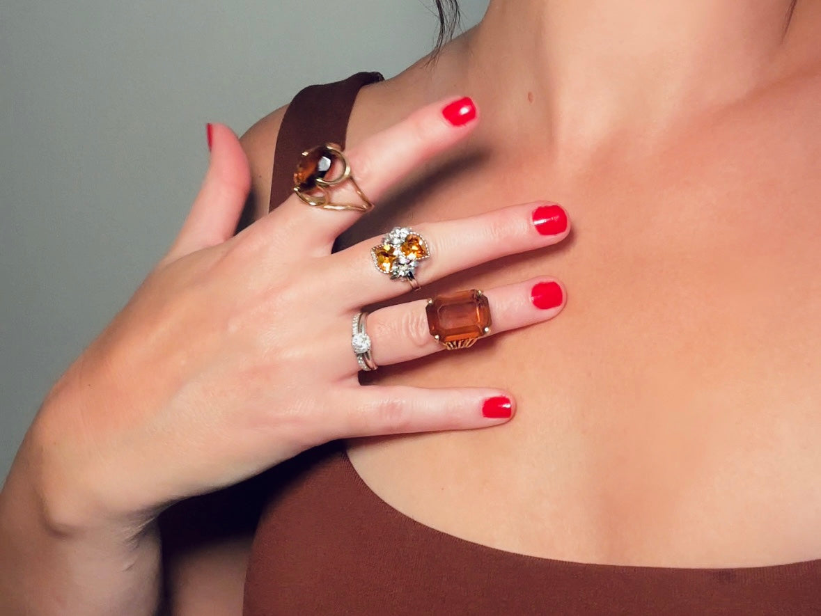 Vintage 70s Ring, 1973 November Birthstone Topaz Cocktail Ring, Double Heart Love Story Ring, Vintage Sarah Coventry
