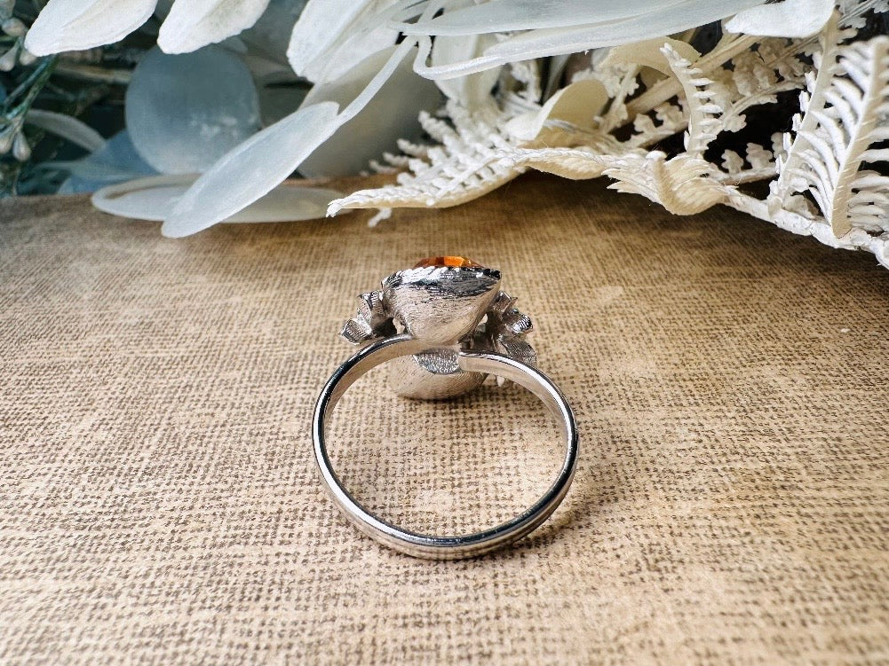 Vintage 70s Ring, 1973 November Birthstone Topaz Cocktail Ring, Double Heart Love Story Ring, Vintage Sarah Coventry