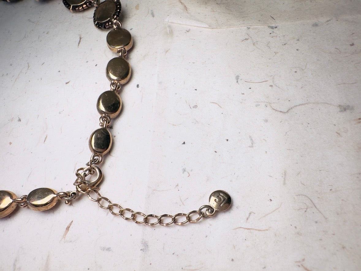 Vintage Amber Necklace with Beaded Bronze Border, Liz Claiborne 80s Designer Vintage Jewelry