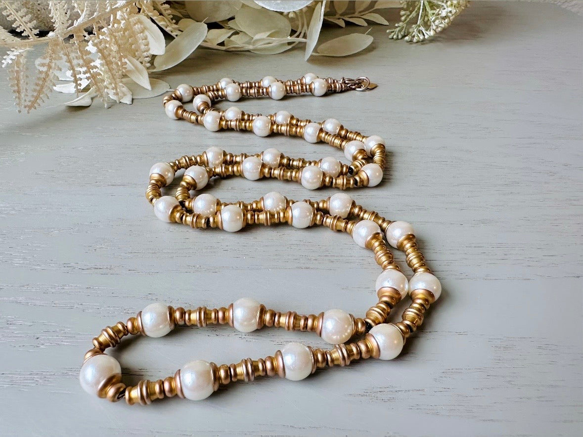 top view Vintage Anne Klein Long Pearl Chain Necklace
