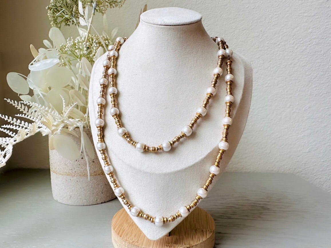 on bust Vintage Anne Klein Long Pearl Chain Necklace