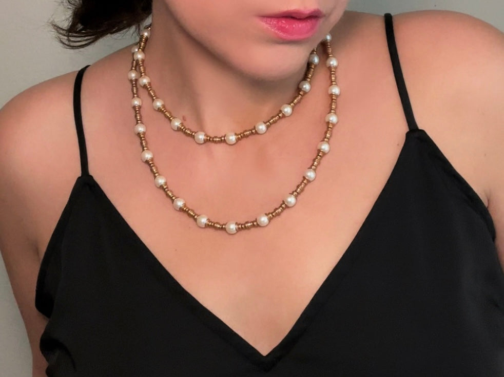 bethan jayne wearing Vintage Anne Klein Long Pearl Chain Necklace