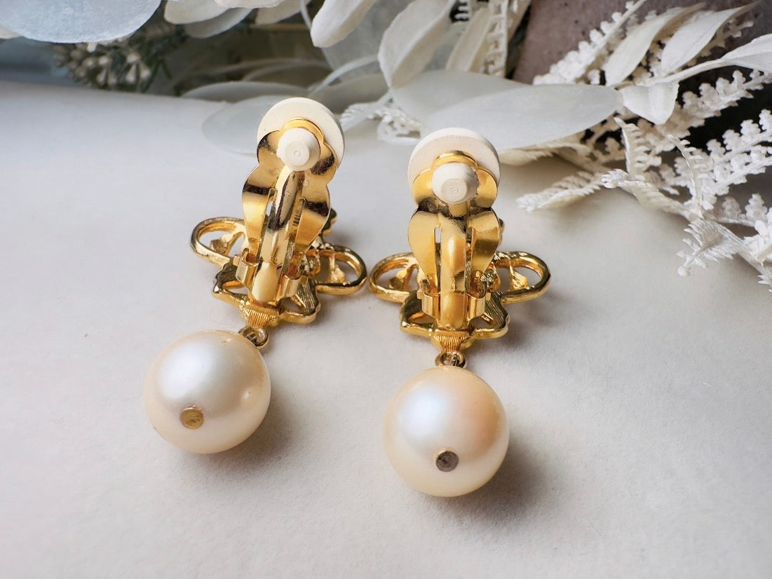 Vintage Baroque Pearl Earrings by Napier, Elegant Matte Gold Drop Earrings with Cream Teardrop Faux Pearl