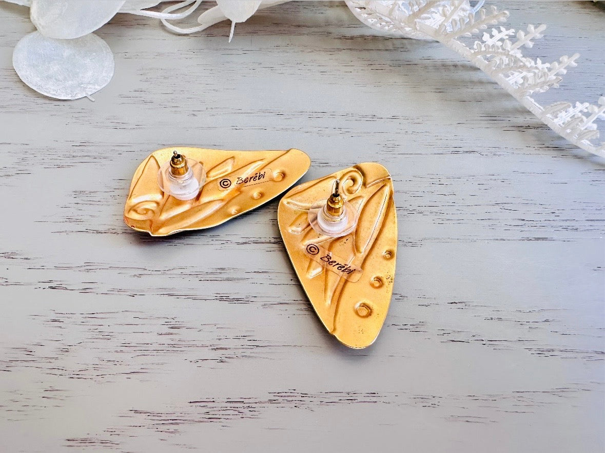 Vintage Berebi Butterfly Wing Earrings, Red and White Enamel with Gold Accents 1980s Pierced Post Earrings from Piggle and pop