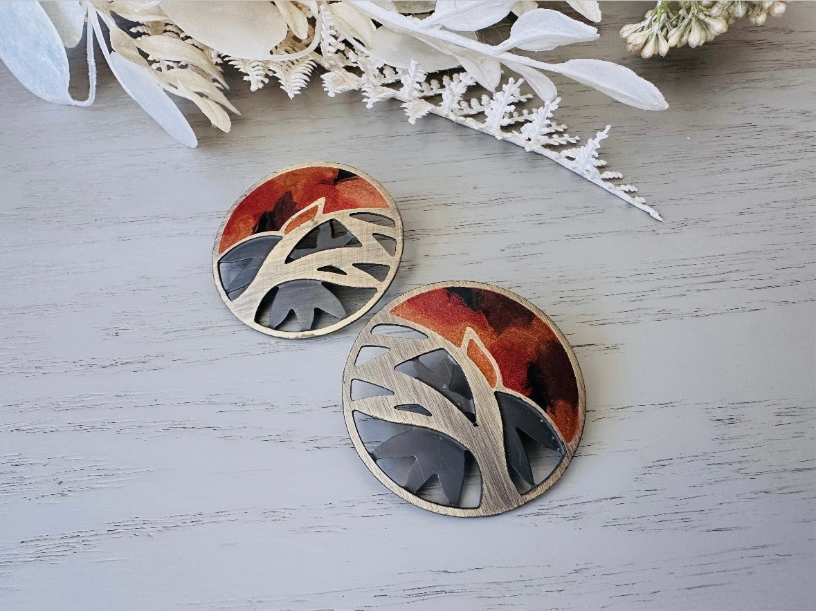 Vintage Berebi Tree of Life Earrings in Bronze Amber and Matte Black, 1980s Pierced Designer Earrings