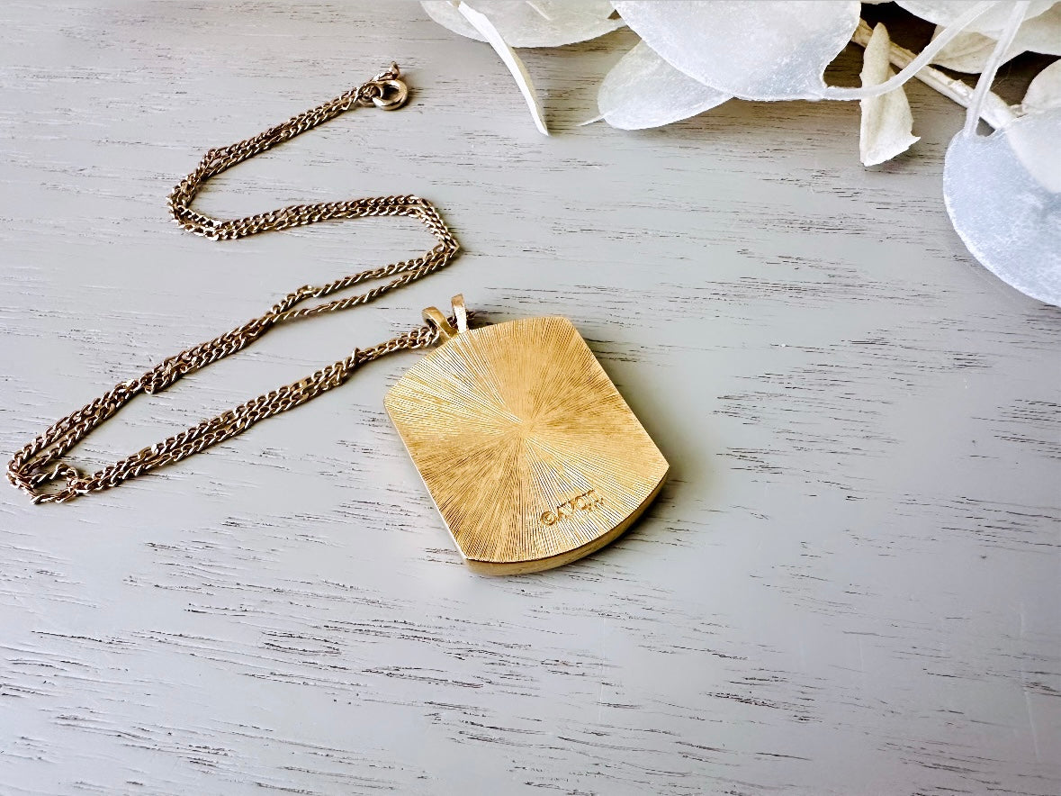 Vintage Birthflower Necklace, Blue Larkspur Flower Pendant Necklace, Vintage Avon Jewelry Floral Porcelain Charm on Dainty Gold Chain