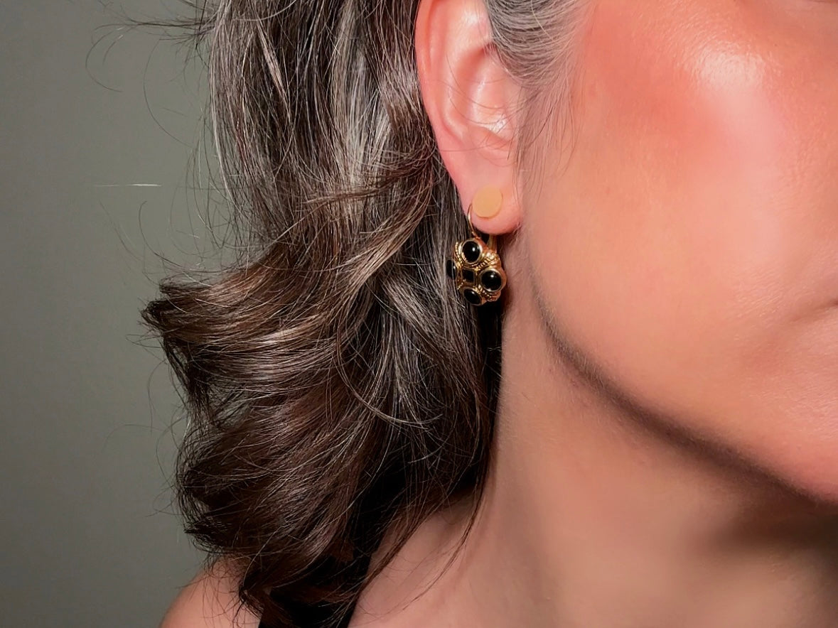 Vintage Black and Gold Etruscan 1980s Mogul Drop Earrings  Pierced Style 3