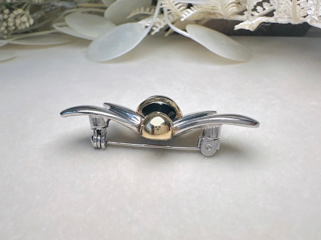 Vintage Bumblebee Brooch, Silver and Gold Liz Claiborne Mixed Metals Bee Pin with Black Enamel Stripes