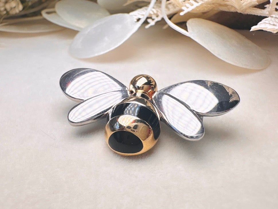 Vintage Bumblebee Brooch, Silver and Gold Liz Claiborne Mixed Metals Bee Pin with Black Enamel Stripes