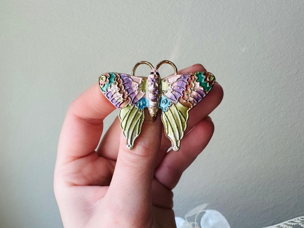 Vintage Butterfly Brooch, Colorful Rainbow Pastel Enamel Butterfly Pin